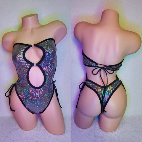 Holographic tie side one piece M-XL