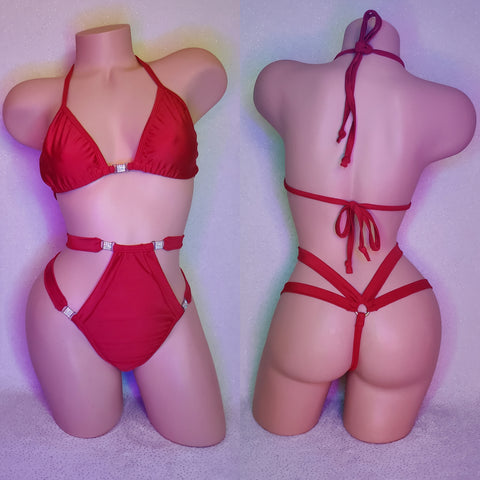 Red double strap bikini