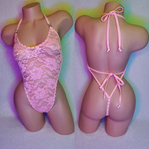 Baby pink stoned lace tie back