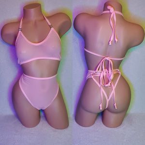 Baby pink mesh high waist bikini