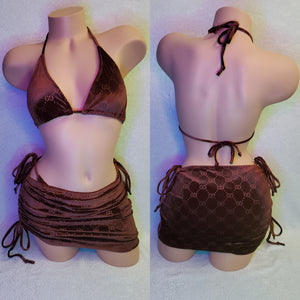 Brown velvet skirt bikini set size medium