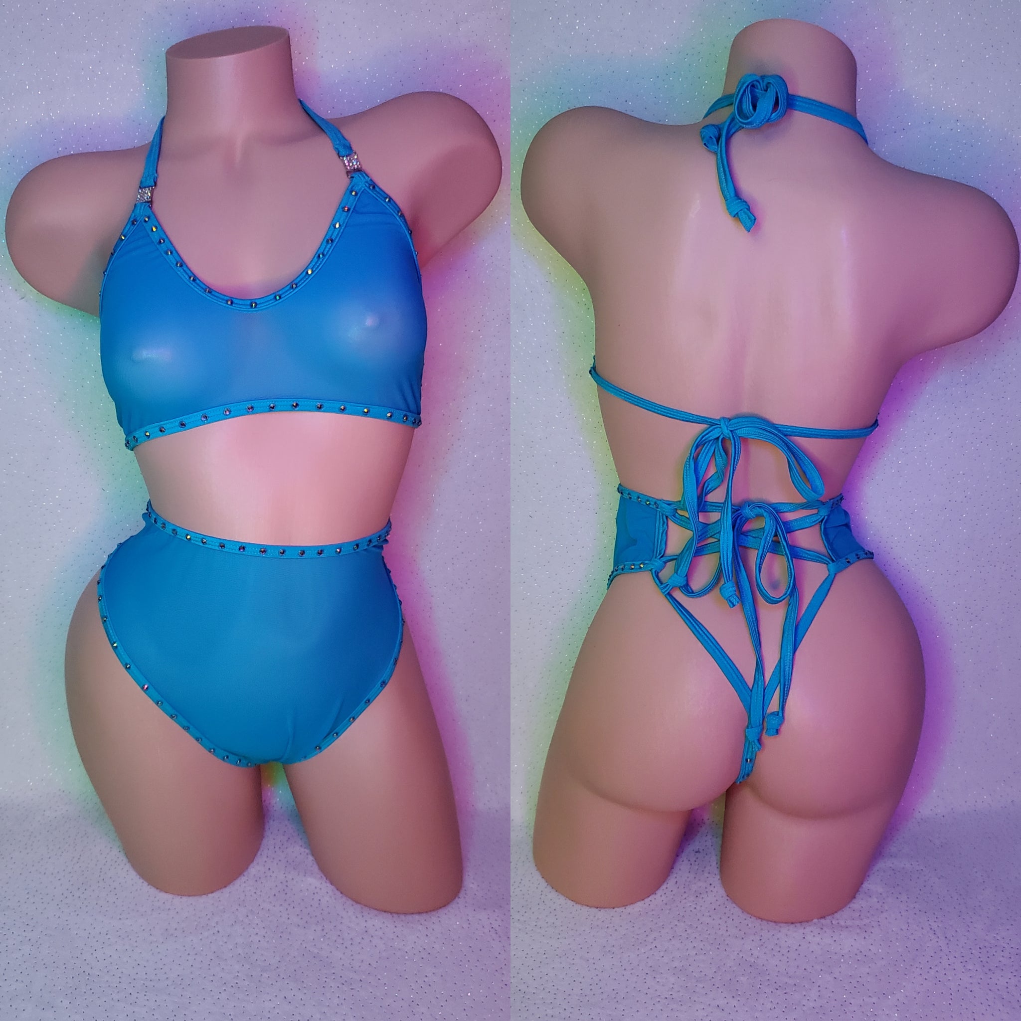 Turquoise mesh high waist bikini