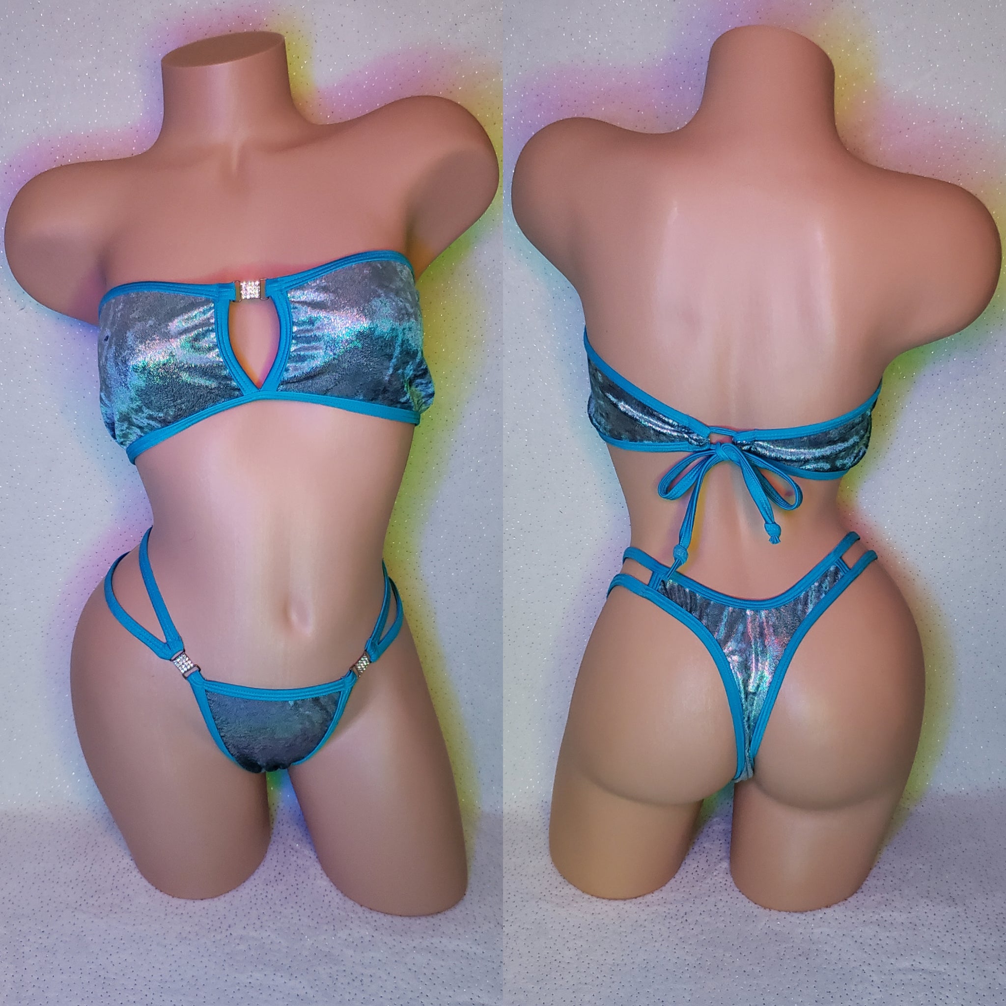 Holographic velvet double strap bikini