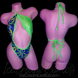 Green & blue stoned leaf tie back one piece